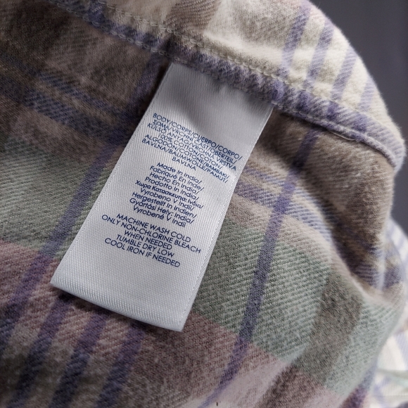 Chaps Flannel Plaid Shirt Women 2XL Zip Collar Purple Beige Pastel Multicolor XX - Picture 9 of 10